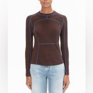 NOMIA Designer Sz L Long Sleeve Scuba Top Brown Blue New Without Tag